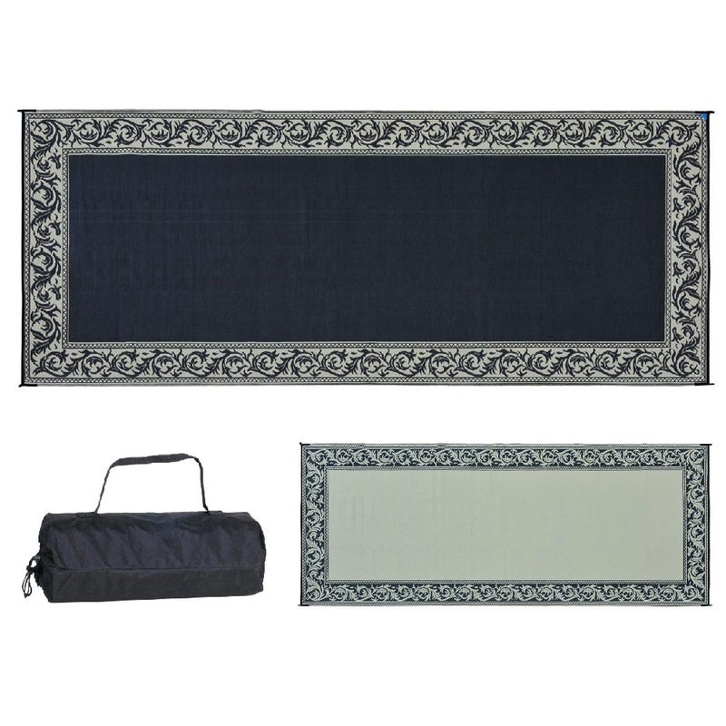 Stylish Camping Ming's Mark RC1 Stylish Camping Reversible Classical Patio Mat - 8' x 20', Black/Beige - Image 1